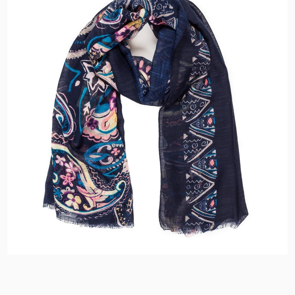 Chic Navy Paisley Scarf Long Rectangle 6’ X 3’ Lightweight